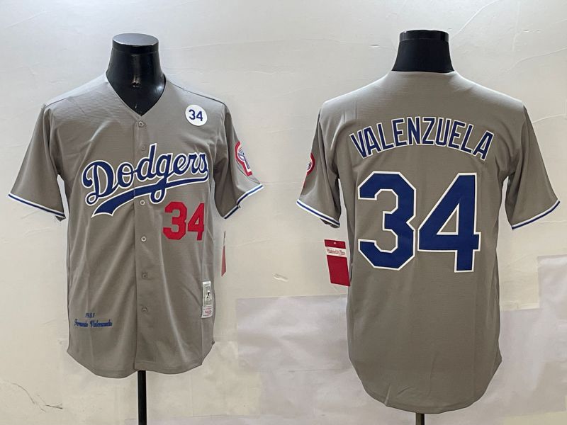 Men Los Angeles Dodgers #34 Valenzuela Grey Throwback Game 2025 Nike MLB Jersey style 3135